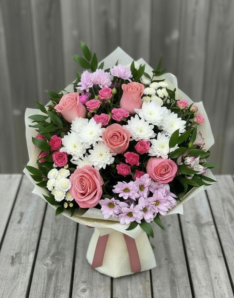 Букет цветов из: Альстромерии, Гвоздики, Розы и Хризантемы в Благовещенске Амурской области