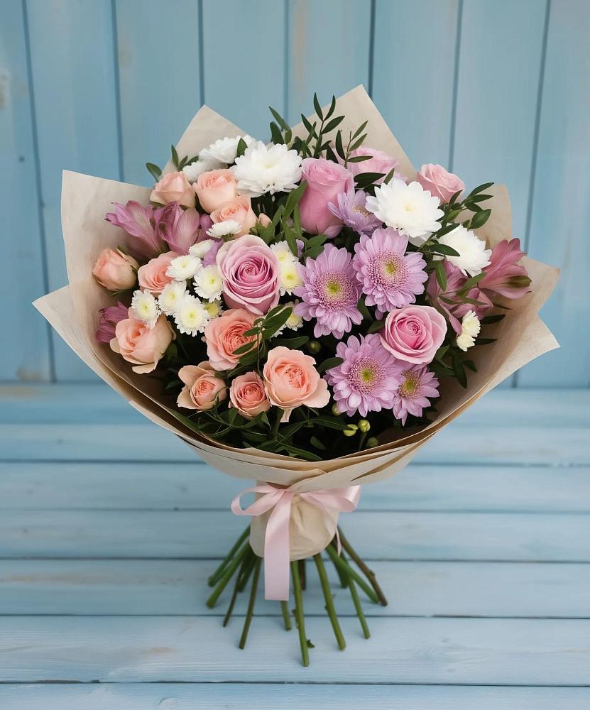Букет цветов из: Хризантемы, Розы и Альстромерии в Благовещенске Амурской области