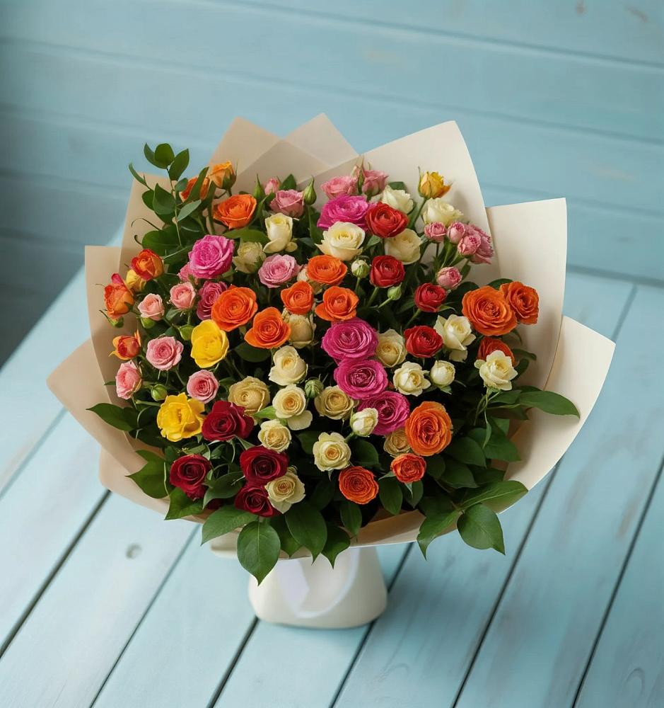 Букет Микс из разноцветных кустовых роз в Благовещенске Амурской области