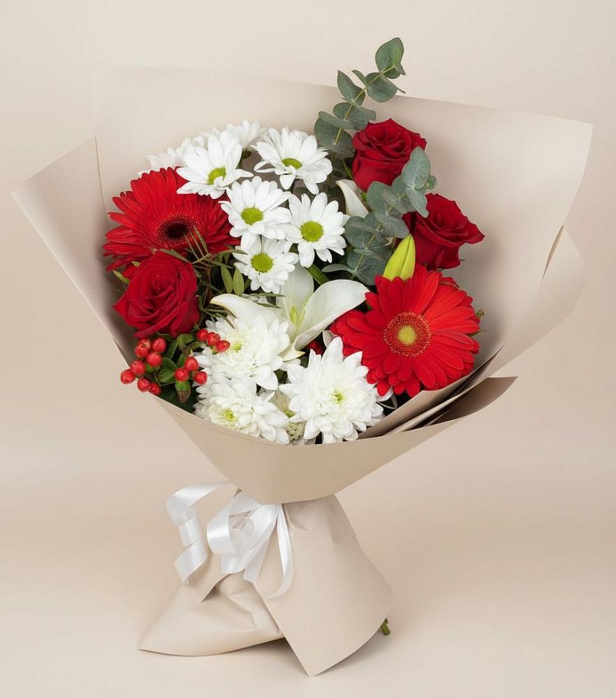 Букет цветов из: Розы, Хризантемы, Герберы и Лилии в Благовещенске Амурской области