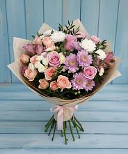 Букет цветов из:  Хризантемы, Розы и Альстромерии в Благовещенске Амурской области