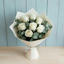Букет Белые розы в Эвкалипте в Благовещенске Амурской области
