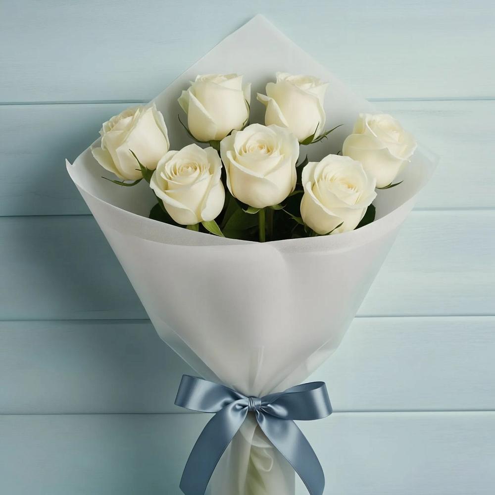Букет 7 Белых роз Эдлесс Лав в Благовещенске Амурской области