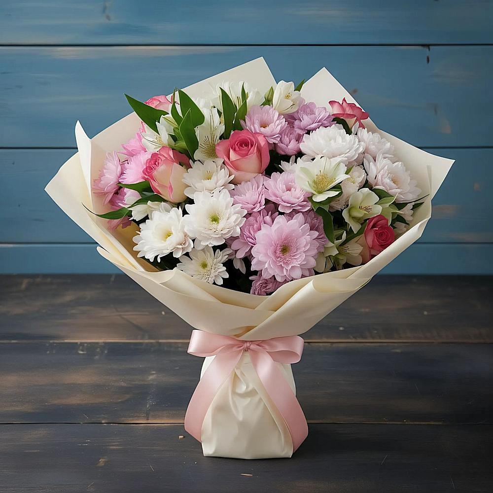 Букет цветов из: Хризантемы, Альстромерии и Розы в Благовещенске Амурской области